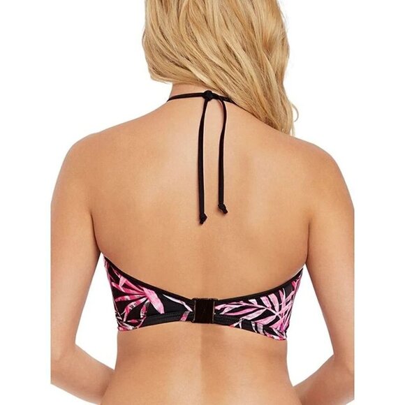 Freya Black & Pink Palm Floral Halter Swim Top 34H - Picture 2 of 5